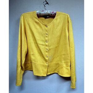 Ann May Women's Button Front Silk Cardigan Sweater Blazer Mustard Long Sleeve